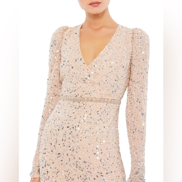 Mac Duggal | Sequin Fit N Flare Dress With Embellished Hemline Belt 10740 Size 2 - Picture 3 of 11